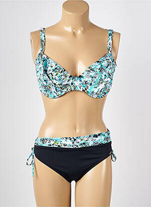 Maillot de bain 2 pièces stretch haut soutien-gorge emboitant bleu MISS CARAÏBES femme