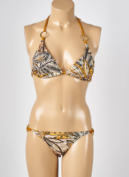 Maillot de bain 2 pièces stretch haut triangles marron KIWI femme