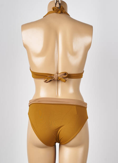 Maillot de bain 2 pièces stretch haut triangles marron KIWI femme