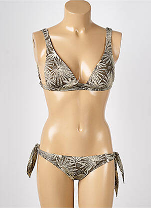 Maillot de bain 2 pièces stretch haut soutien-gorge moulé marron KIWI femme