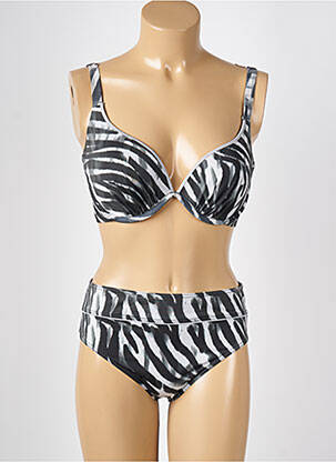 Maillot de bain 2 pièces stretch haut soutien-gorge emboitant gris MISS CARAÏBES femme