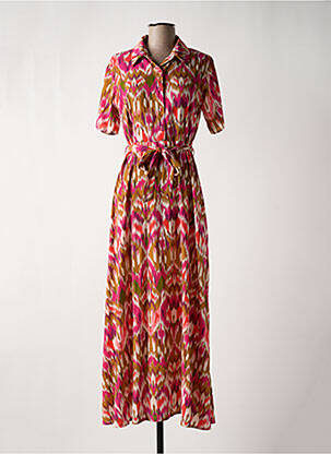 Robe longue imprimé fantaisie manches courtes rose RUE DES ABBESSES femme