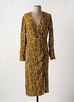 Robe mi-longue imprimé fantaisie manches longues jaune AN' GE femme