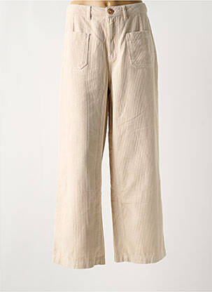 Pantalon large fermeture zippée sous rabat boutonné taille haute beige LOLA ESPELETA femme