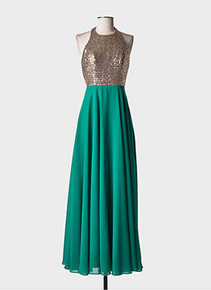 Robe longue manches dos nu sans manche vert MARIAGE femme