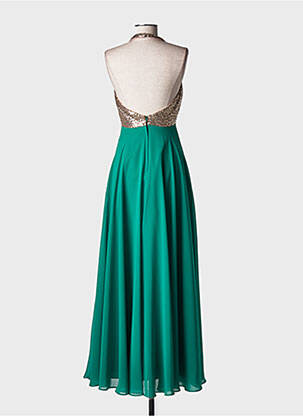 Robe longue manches dos nu sans manche vert MARIAGE femme