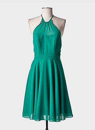 Robe mi-longue tissage crêpe fines bretelles vert MARIAGE femme
