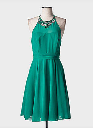 Robe mi-longue tissage crêpe fines bretelles vert MARIAGE femme