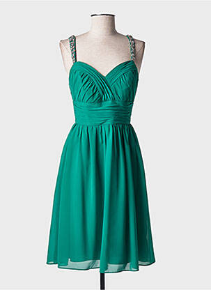 Robe mi-longue tissage crêpe fines bretelles vert MARIAGE femme