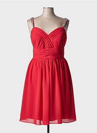 Robe mi-longue tissage crêpe fines bretelles rouge MARIAGE femme