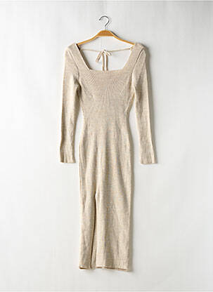 Robe longue manches 3/4 beige FASHIONKILLA femme
