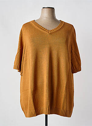 Pull col v manches courtes marron SHEEGO femme