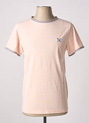 T-shirt broderie manches courtes rose LAURENCE AIRLINE homme