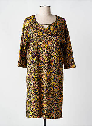 Robe mi-longue manches 3/4 manches 3/4 jaune FRED SABATIER femme