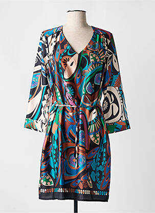 Robe courte coupe fluide manches longues bleu HALOGENE femme