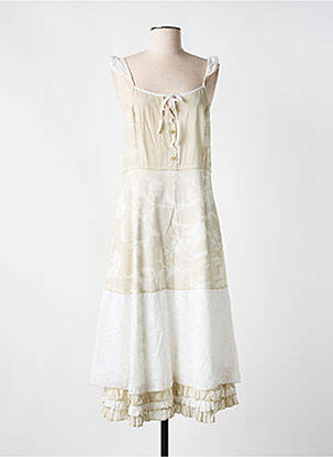 Robe mi-longue imprimé fantaisie fines bretelles beige TILBER femme