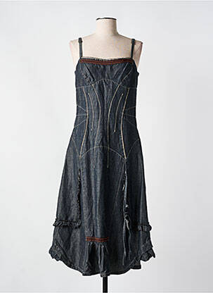 Robe mi-longue fermeture zippée au dos fines bretelles bleu EVA KAYAN femme