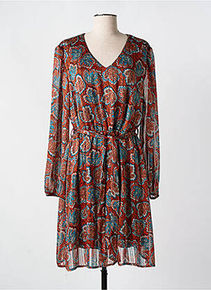 Robe mi-longue imprimé fleurs manches longues orange SIGNE NATURE femme
