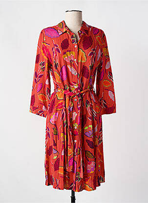 Robe mi-longue imprimé fleurs manches longues rouge SURKANA femme