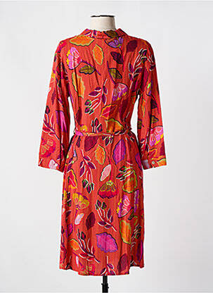 Robe mi-longue imprimé fleurs manches longues rouge SURKANA femme