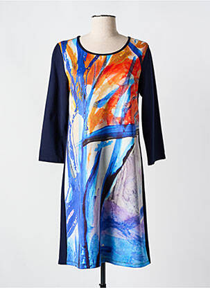 Robe mi-longue imprimé fantaisie manches longues bleu MALOKA femme
