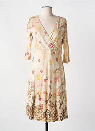 Robe mi-longue imprimé fleurs manches 3/4 beige SURKANA femme