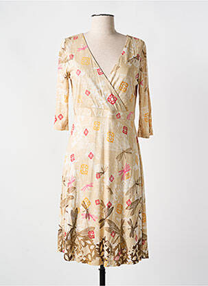 Robe mi-longue manches 3/4 manches 3/4 beige SURKANA femme