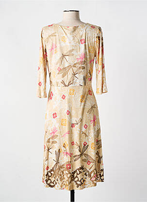 Robe mi-longue imprimé fleurs manches 3/4 beige SURKANA femme