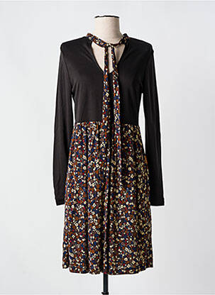 Robe mi-longue imprimé fleurs manches longues noir MAMATAYOE femme