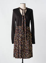 Robe mi-longue imprimé fleurs manches longues noir MAMATAYOE femme