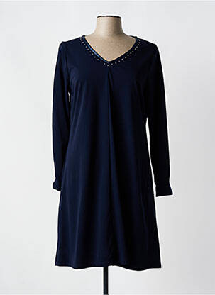 Robe mi-longue manches longues manches longues bleu MALOKA femme