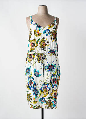 Robe mi-longue imprimé fleurs fines bretelles blanc SIGNE NATURE femme