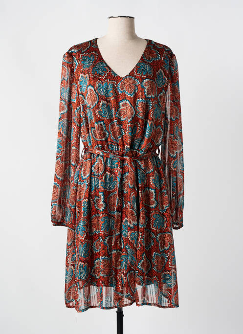 Robe mi-longue coupe fluide manches longues orange SIGNE NATURE femme