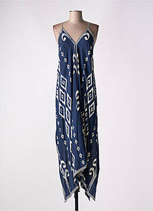 Robe longue imprimé fantaisie fines bretelles bleu DERHY femme