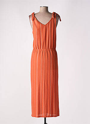 Robe longue manches bretelles ajustables fines bretelles orange NUMPH femme