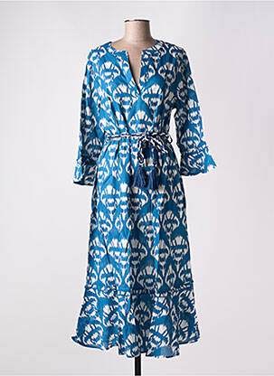 Robe longue manches longues manches longues bleu LOSAN femme