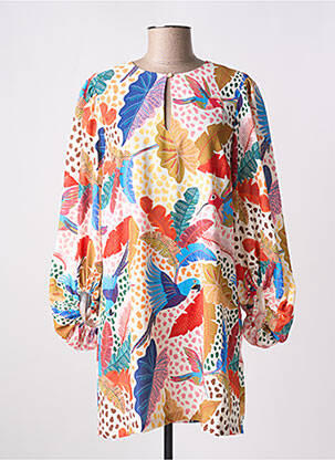 Robe courte coupe fluide manches longues beige TRAFFIC PEOPLE femme