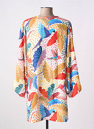 Robe courte coupe fluide manches longues beige TRAFFIC PEOPLE femme
