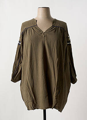 Robe mi-longue tissage crêpe manches longues vert ADORE femme