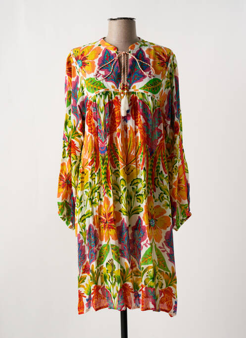 Robe mi-longue imprimé fleurs manches longues jaune DERHY femme