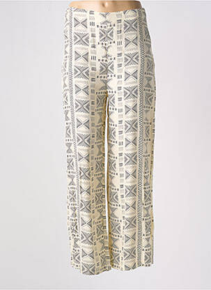 Pantalon large fermeture zip latéral taille haute beige LOSAN femme