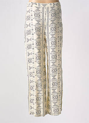 Pantalon large fermeture zip latéral taille haute beige LOSAN femme