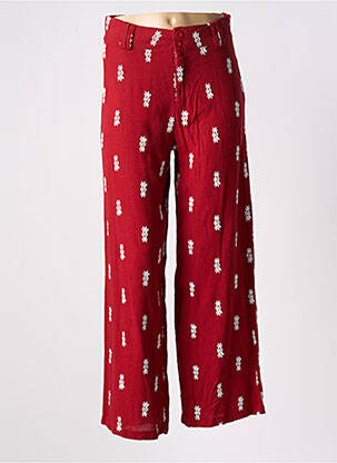 Pantalon large fermeture zippée sous rabat boutonné taille haute rouge LOSAN femme