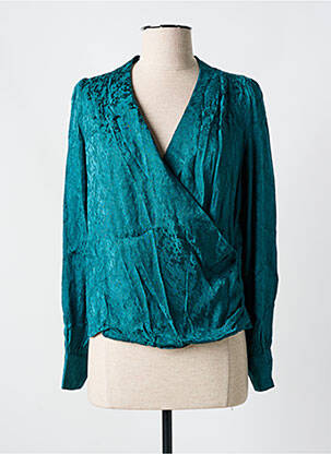 Blouse poignets boutonnés avec fente manches longues vert GRACE & MILA femme