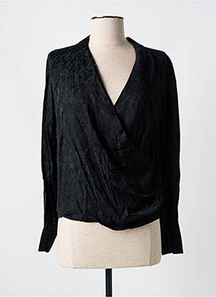 Blouse poignets boutonnés avec fente manches longues noir GRACE & MILA femme