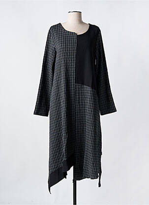 Robe mi-longue imprimé fantaisie manches longues noir LUUKAA femme
