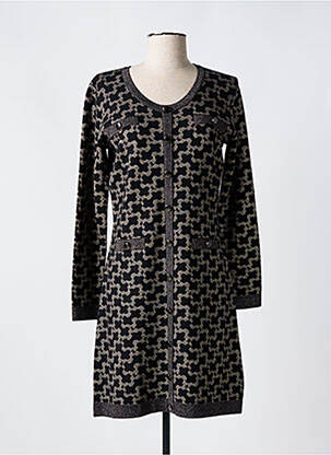 Robe mi-longue imprimé fantaisie manches longues noir LEO & UGO femme
