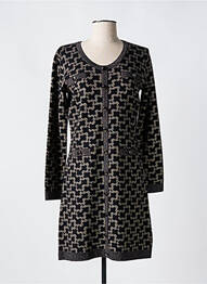 Robe mi-longue imprimé fantaisie manches longues noir LEO & UGO femme