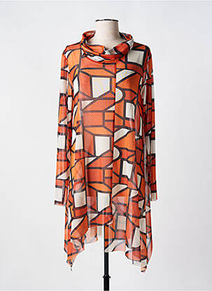 Robe mi-longue manches longues manches longues orange LUUKAA femme