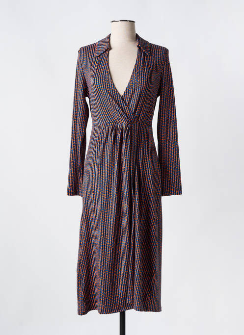 Robe mi-longue imprimé fantaisie manches longues bleu SURKANA femme